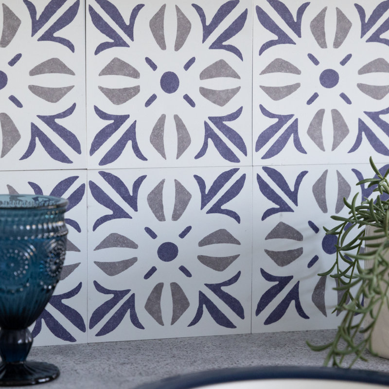 Cubia Blue 15.25 x 15.25cm Self-adhesive Vinyl Wall Tiles Pack 6
