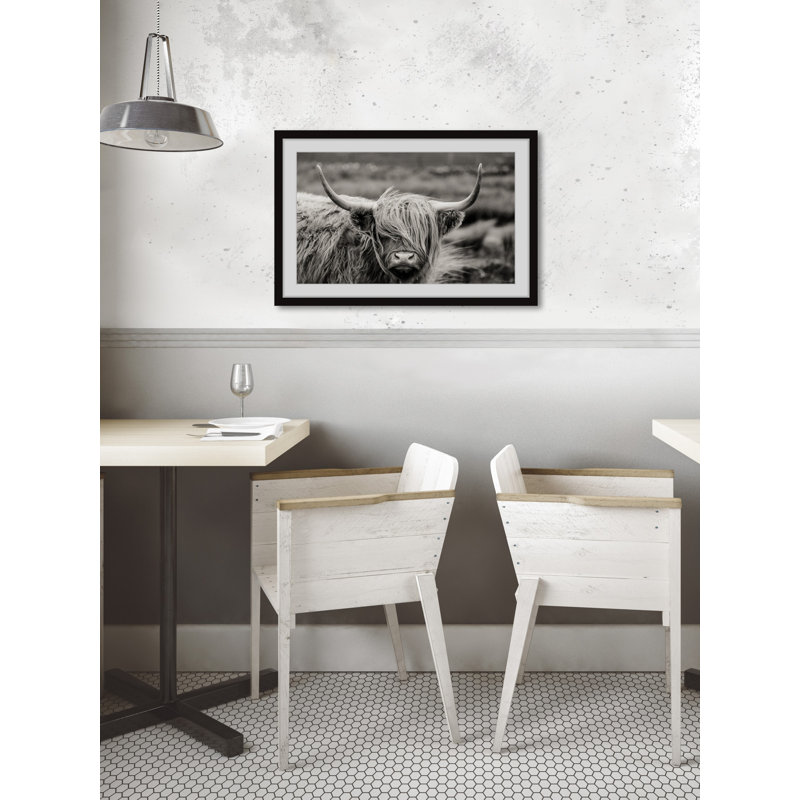 " Hairy Face Cattle " by Marmont Hill, 24" W x 16" H, Black Closed Corner Framed Paper, White