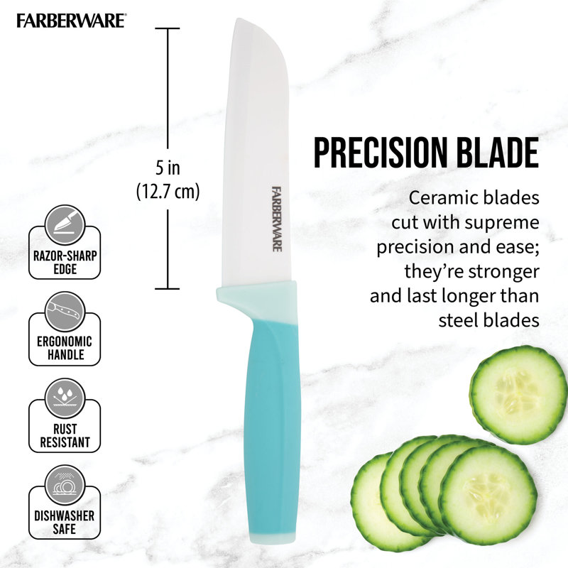 Farberware 5-Inch Ceramic Utility Knife with Custom-Fit Blade Cover