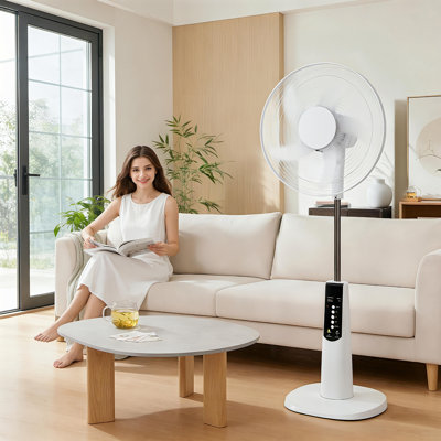 16" 5-Speed Solar Standing Fan, Oscillating Rechargeable Pedestal Fan with LED Light & USB Charging Port, Portable Fan for Patio, RV & Home Emergency