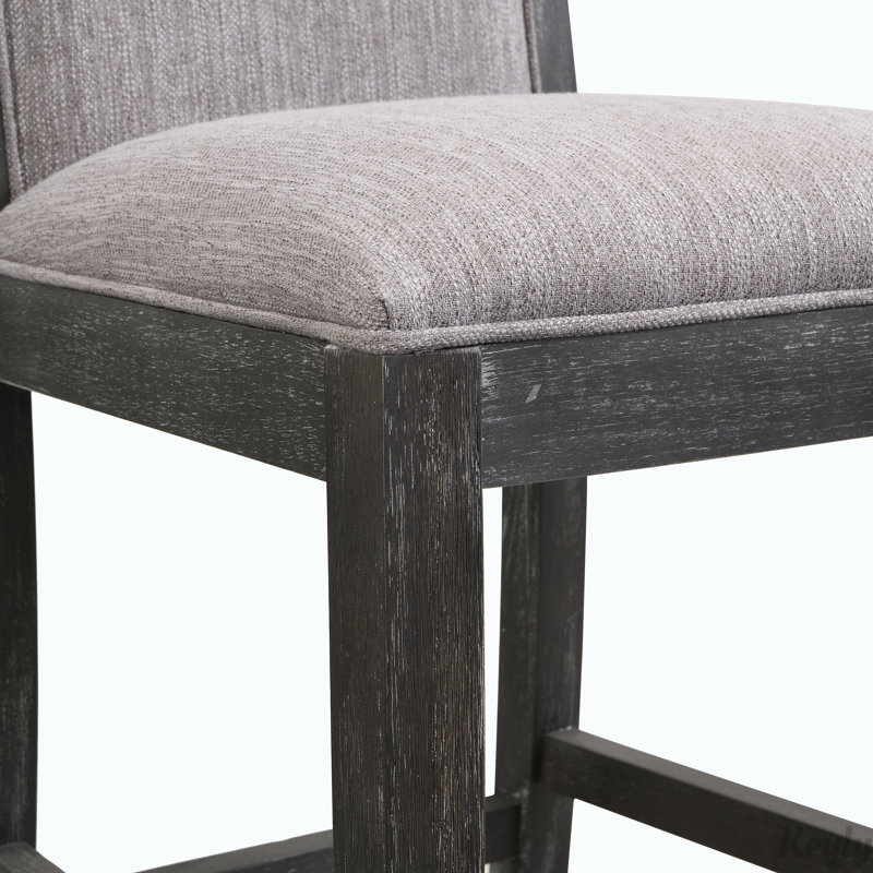 Gray Upholstered Rubberwood Bar Stools Set of 2