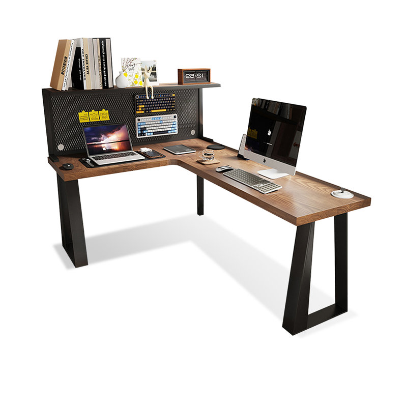 Bureau en bois massif brun et noir en forme de L, H 29,53 po x l 70,87 po x P 47,24 po, Gauche