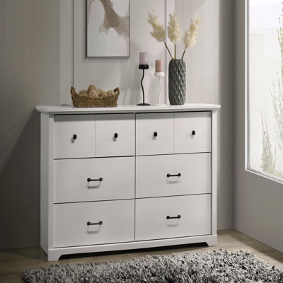Commode 6 tiroirs, l 57 po avec poignées noires