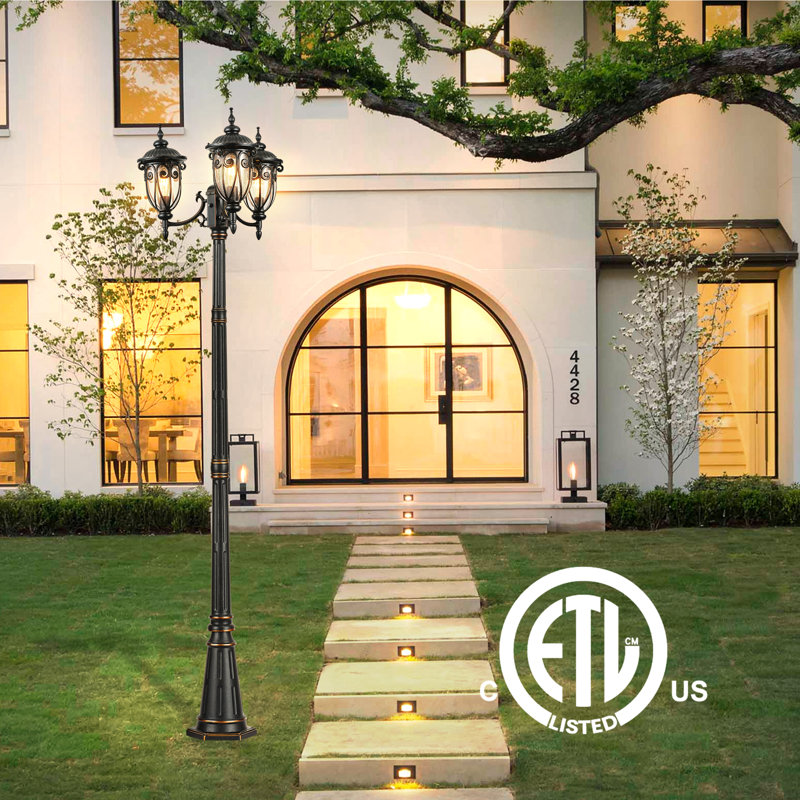 3-Head Oil Rubbed Bronze Outdoor Post Lights, Lamp Posts Outdoor Lighting Lantern
