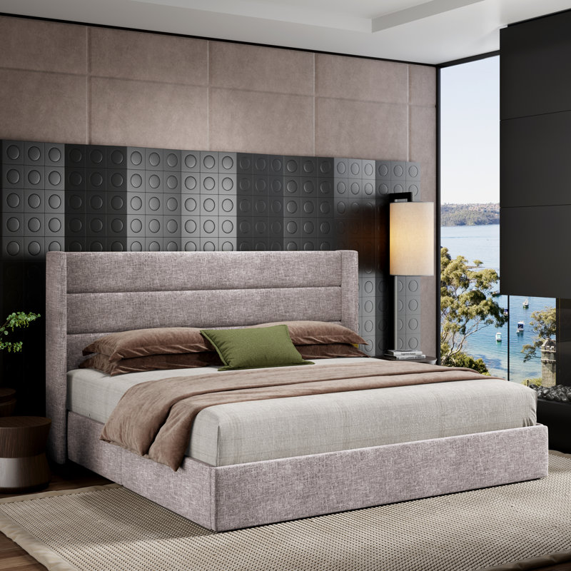 Lit plateforme tapissier avec rangement Bradenburg, Très grand, Beige