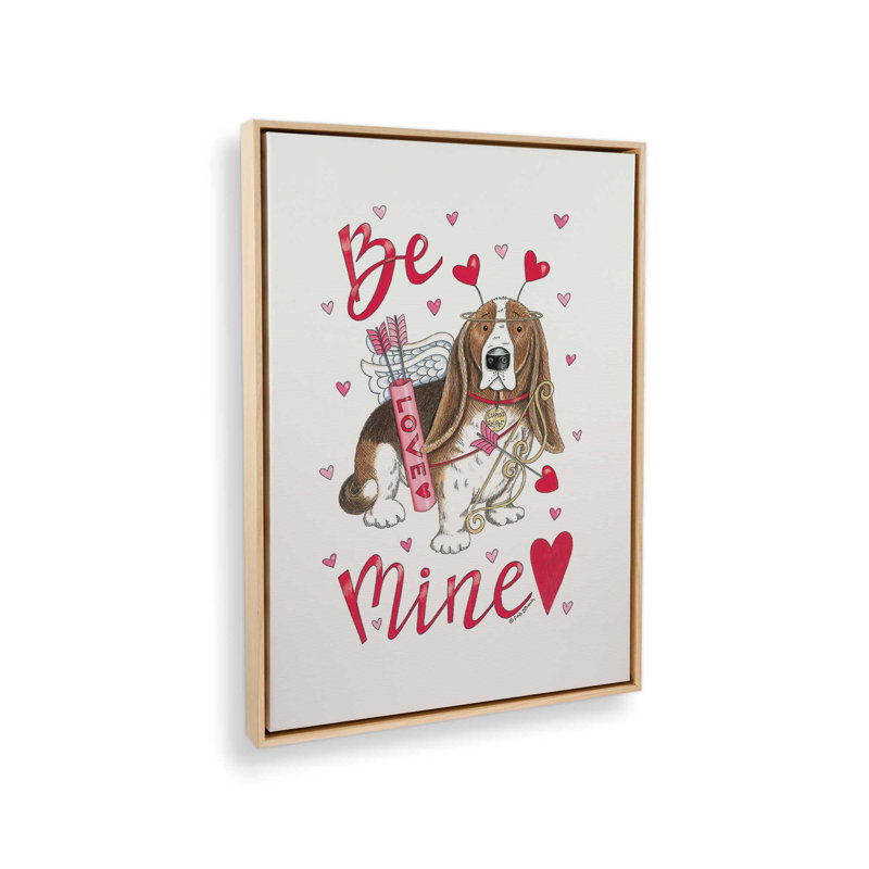 «Be Mine Basset» par Deb Strain, reproduction d'art, L 18 po x H 24 po, Tanné, Toile avec cadre