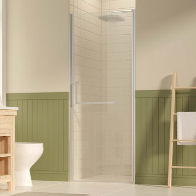 Porte de douche pivotante sans cadre de l 29 à 30 po x H 72 po, portes de verre pivotantes avec verre trempé transparent de 1/4 po (6 mm), film antidéflagrant, installation réversible, nickel brossé