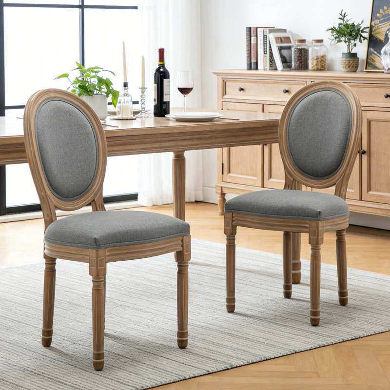 Chaise de salle à manger rembourrée à dossier ovale French Provincial, Gris