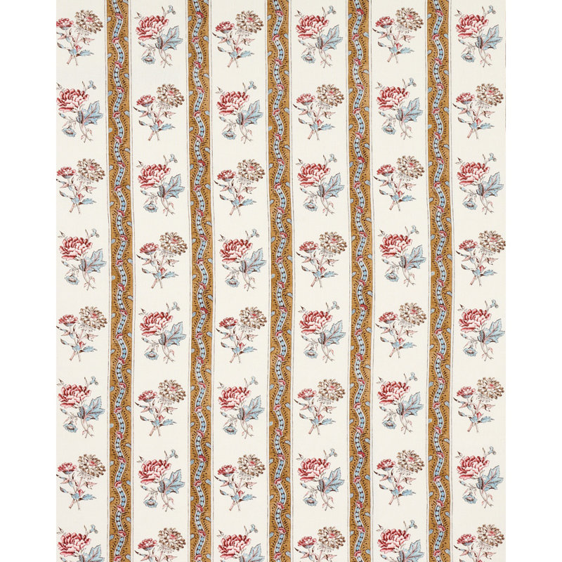 Ariana Floral Stripe Fabric, Brown/Red/Cream