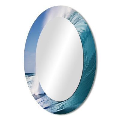 Turquoise Power Of Ocean Wave III - Coastal Oval Decorative Mirror On Metal