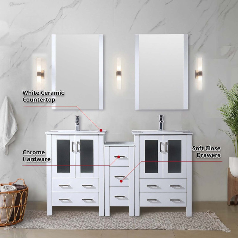 Charmant meuble-lavabo double avec armoire latérale et accessoires multiples pour améliorer la salle de bain