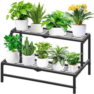 2-Tier Heavy Duty Metal Plant Stand For Indoor And Outdoor Use, Ladder Style Display Shelf For Multiple Pots In Garden, Patio, Balcony, And Living Room
