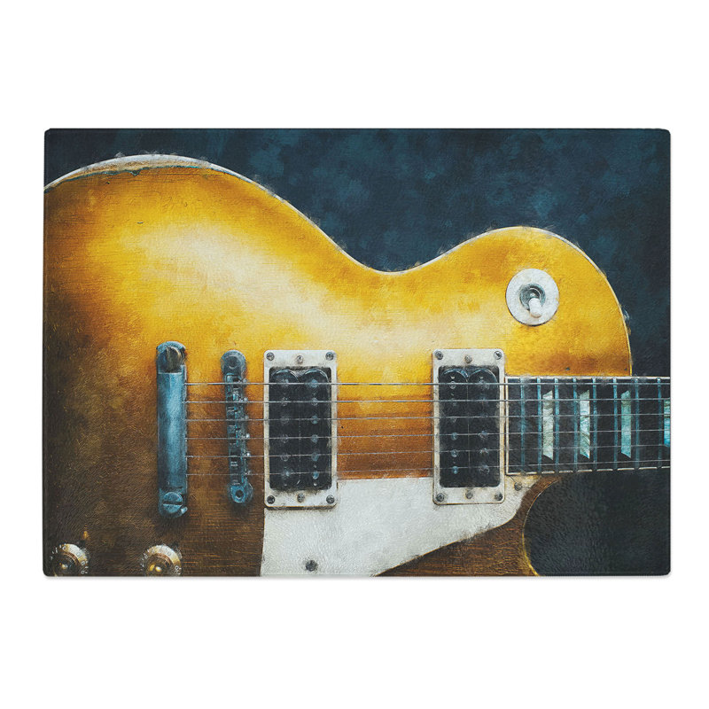 Tempered Glass Aged Electric Guitar Painting Chopping Board, 28.5 cm x 39 cm