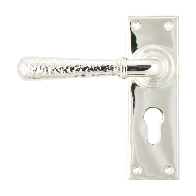 Hammered Newbury Lock Door Handle, Polished Nickel