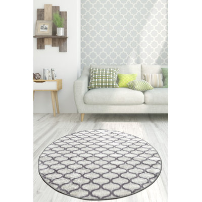 Élégant tapis rond de 55,1 pouces de diamètre gris et gris clair | 100% polyester, hauteur des poils de 0,4 po, antibactérien et antidérapant | Lavable à la machine, parfait pour le salon, la chambre à coucher et la salle à manger