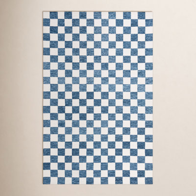 Freemont Blue Ivory Hand-Tufted Checkered Rug