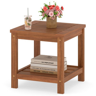 Versatile 2-Tier Wooden Side Table Easy Assembly Nightstand Garden Living Room Poolside
