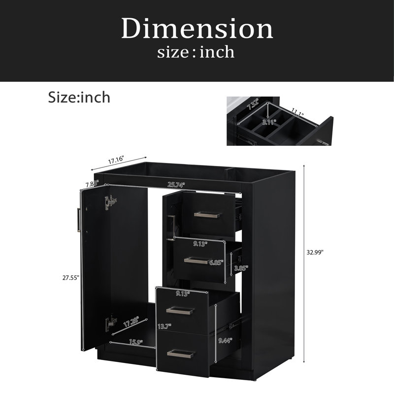 Ensemble de meuble-lavabo 30 po avec lavabo en céramique, armoire de rangement en bois massif, ensemble de meuble-lavabo autoportant avec 3 tiroirs et portes à fermeture douce