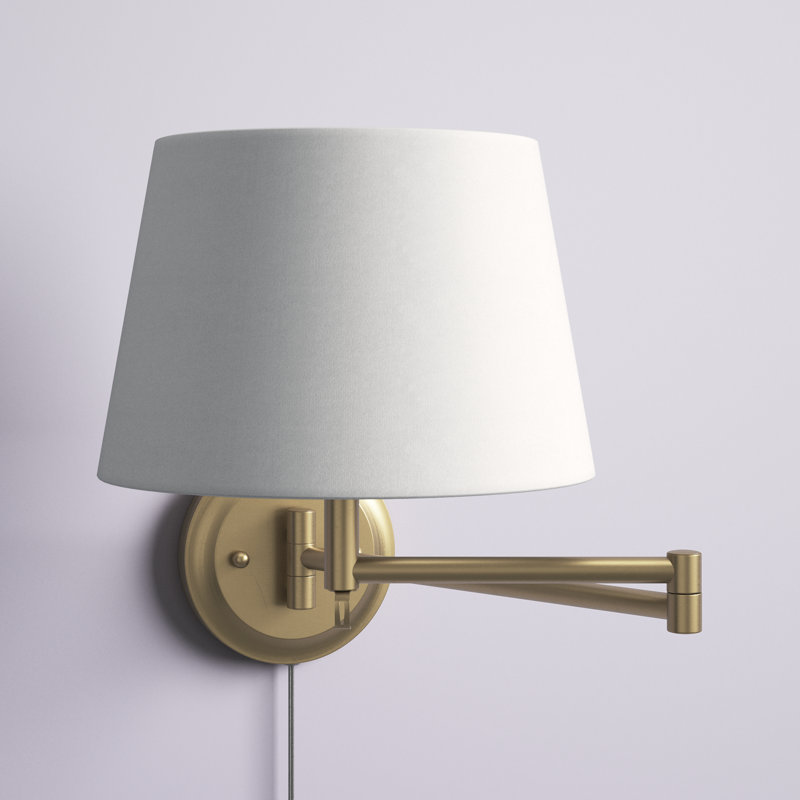 Arguelles Steel Swing Arm Sconce, Modern White, Brushed Champagne Bronze