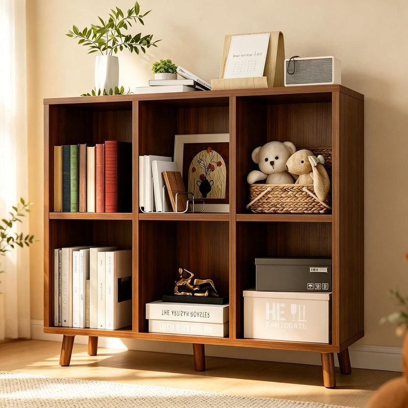 Bibliothèque 6 niveaux Mid-Century, étagère de rangement cubique en bois pour le salon et le bureau