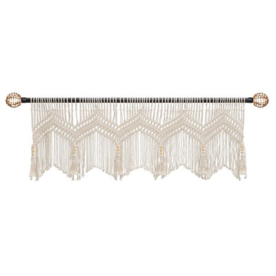 Boho Macrame Cotton Window Valance with Tassels, 52” W x 21” L – Natural Woven Curtain Topper