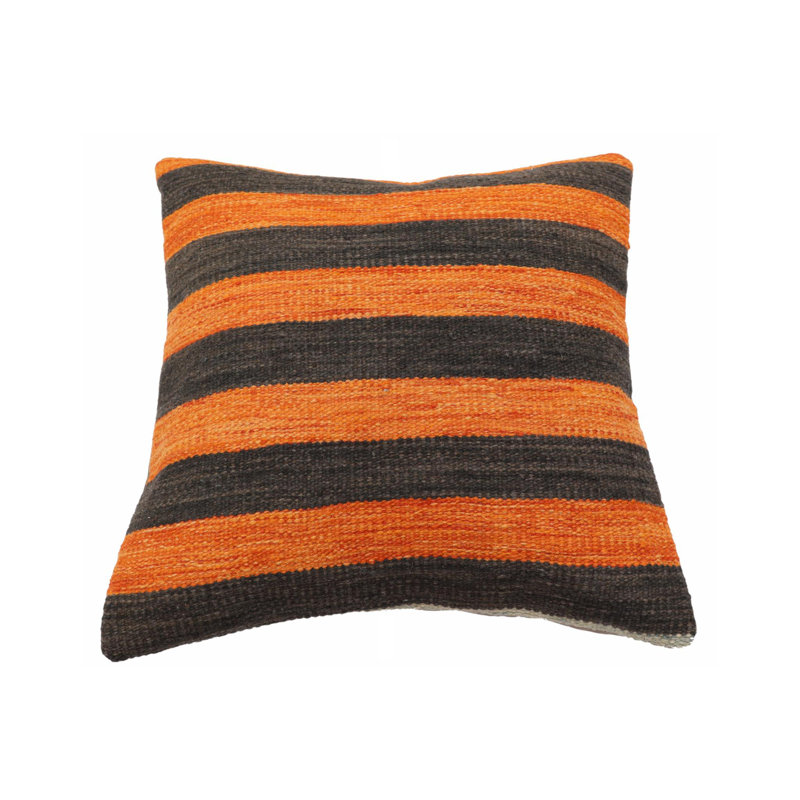 Coussin Kilim tissé à la main Modern Modern, Orange / noir, H 18 po x l 19 po
