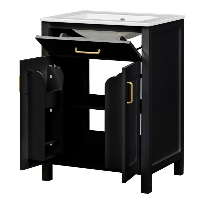 Meuble-lavabo avec lavabo et tablette réglable Raidon, Noir