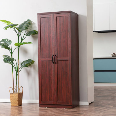 Freestanding 63-Inch 2-Door Kitchen Pantry With 5-Tier Shelving And Adjustable Shelves For Organized Storage, Cherry Wood Finish by Alcott Hill