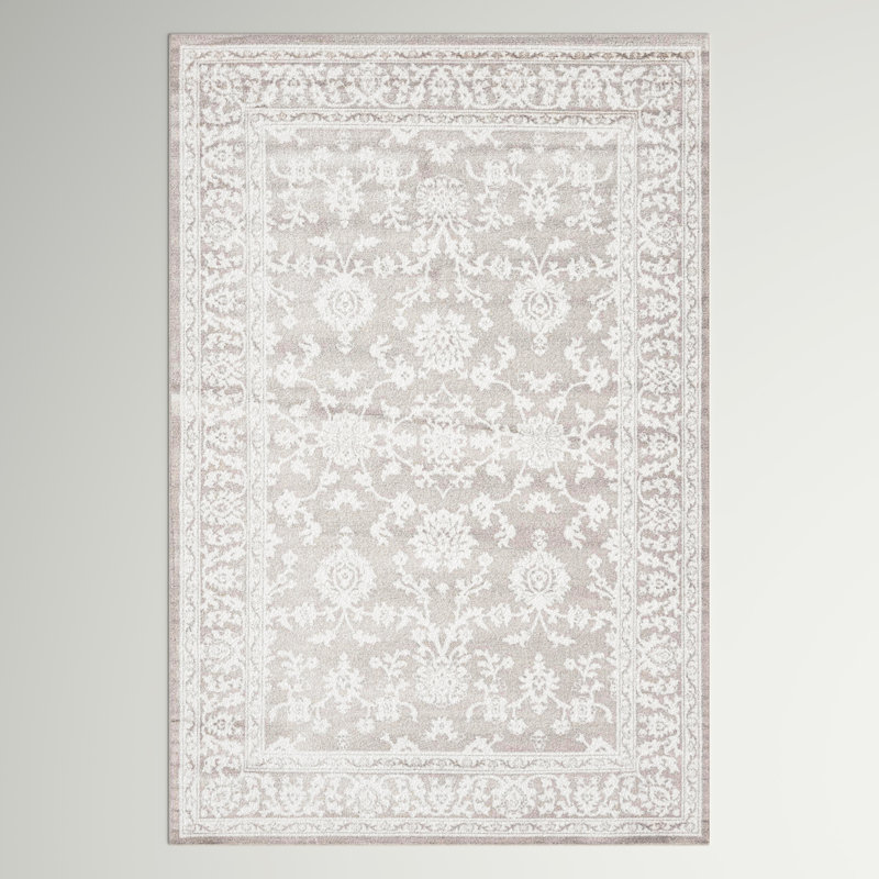 Tapis gris clair / blanc en polypropylène tissé à la machine Hillyer, null
