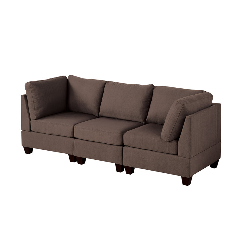 Black Coffee Modular - 3Pc, Linen-Like Fabric Chair Fame, Wood Frame Style,, 30.35" H x 30.5" W x 29.96" D