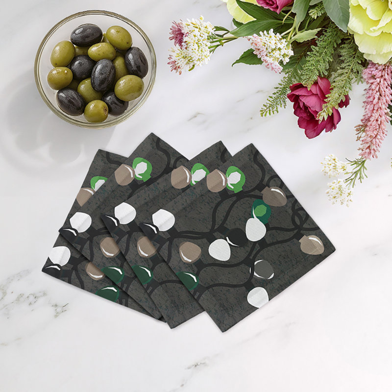 Xmas Tangle Cotton Sateen Cocktail Napkins, Deep Greens