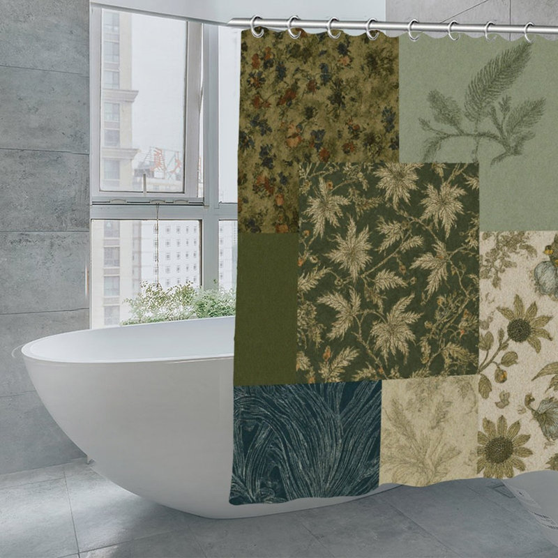 Rideaux de douche Earthy, Earthy Green Floral Patchwork