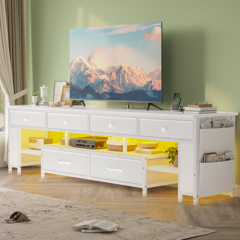 63" Tv Stand With Led Light & Power Outlets,Entertainment Center Tv Console With Storage,6 Drawers & 4 Storage Bags & Shelves,Media Console Table For 65/70/75 Inch Tv