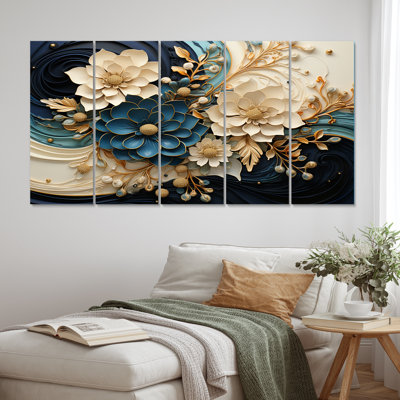 Encre liquide - Spiralscape II - reproduction abstraite sur toile - 5 panneaux égaux
