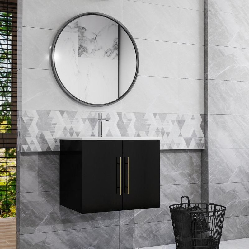 24" Wall-Mounted Single Bathroom Vanity with Sink, Black