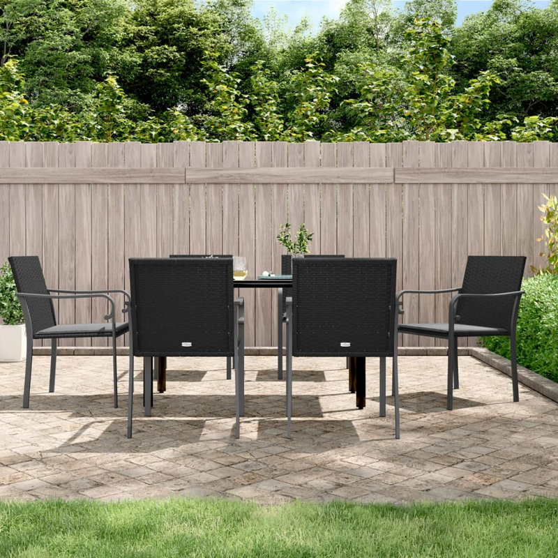 Ensemble repas rectangulaire avec coussins Cecely, Blanc, Noir, 6