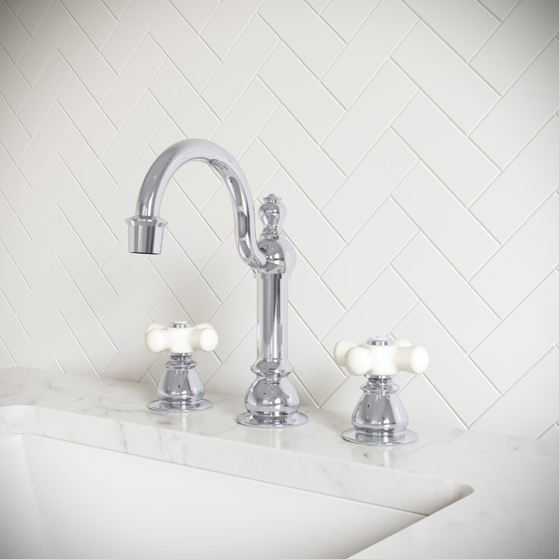 Robinet de salle de bain à grande arche avec drain, Croix en porcelaine, Chrome chrome