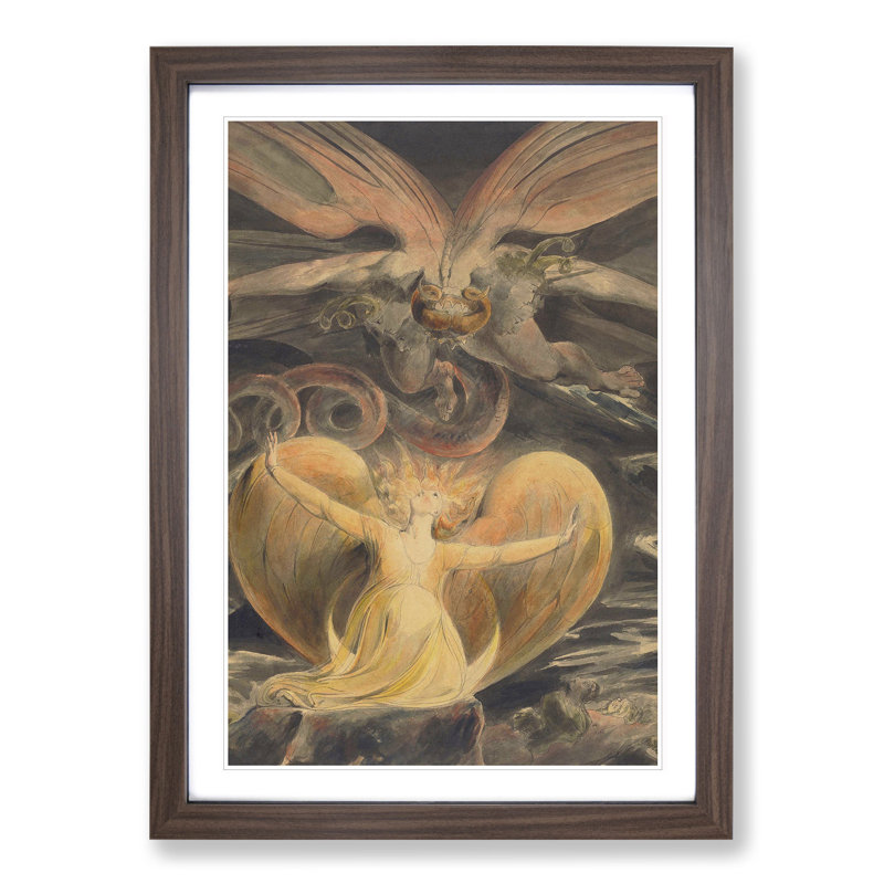 The Great Red Dragon by William Blake - Picture Frame Painting, Walnut, 48cm H x 36cm W x 2cm D