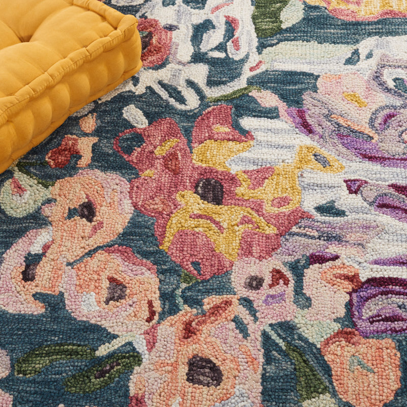 Kathalina Hand Tufted Wool/Cotton Floral Rug in Blue/Purple, Rectangle 5' x 8'