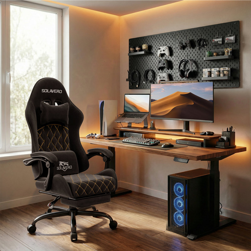 Metro Lane Adjustable Reclining Ergonomic Swiveling PC & Racing Game Chair with Footrest, Black