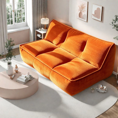 Canapé confortable en velours côtelé orange 53 po x 39 po x 26 po pour la maison
