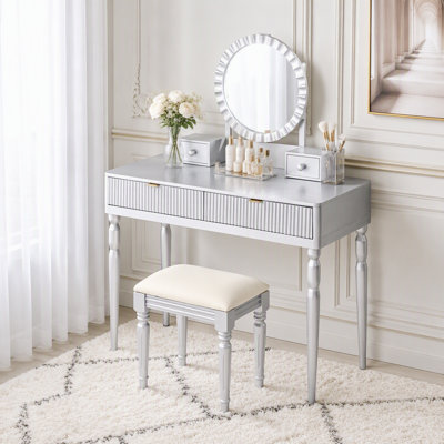 Bureau de coiffeuse de luxe avec miroir rond réglable en hauteur