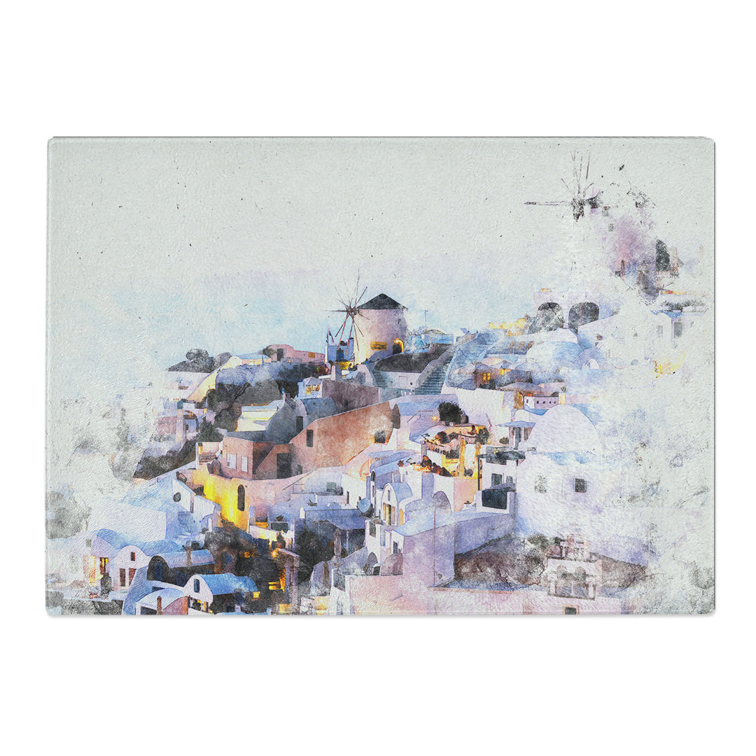 Tempered Glass the Santorini Skyline in Greece Chopping Board