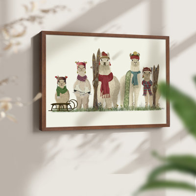 Llama Family Winter Sports - Imprimé encadré - Restickable