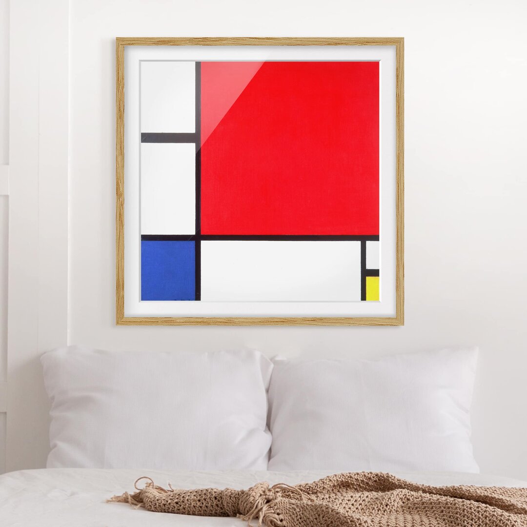 Gerahmtes Papierbild Komposition Rot Blau Gelb von Piet Mondrian