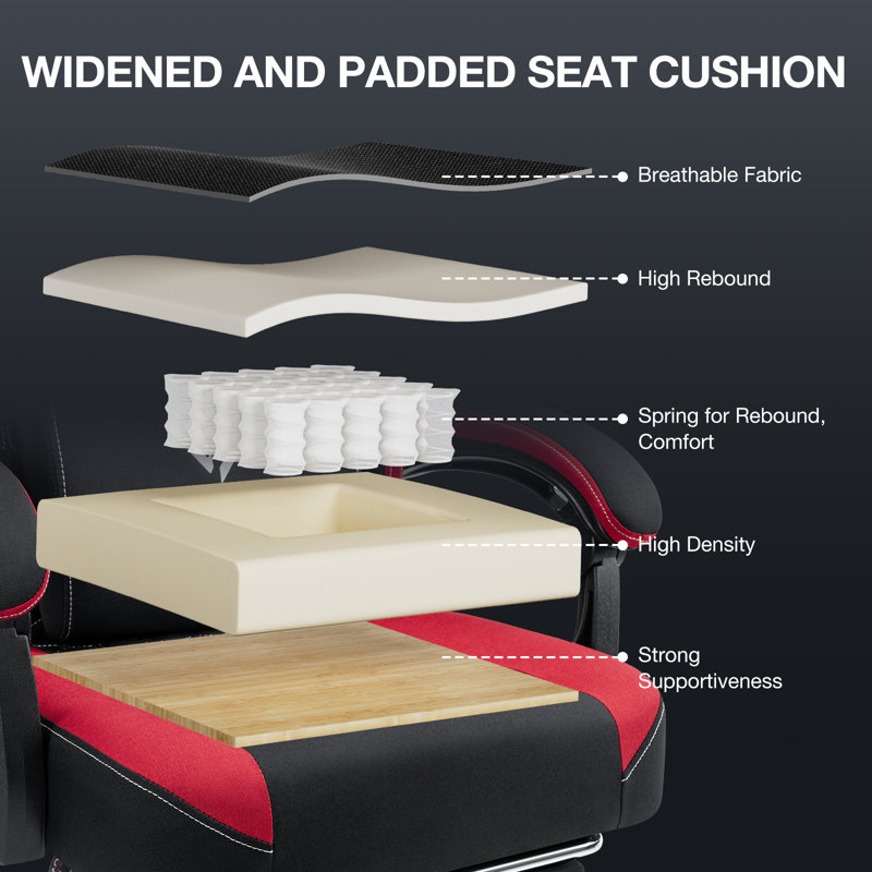 Fauteuil inclinable et ergonomique inclinable en tissu et jeu de course avec haut-parleurs Bluetooth et coussin lombaire à vibration