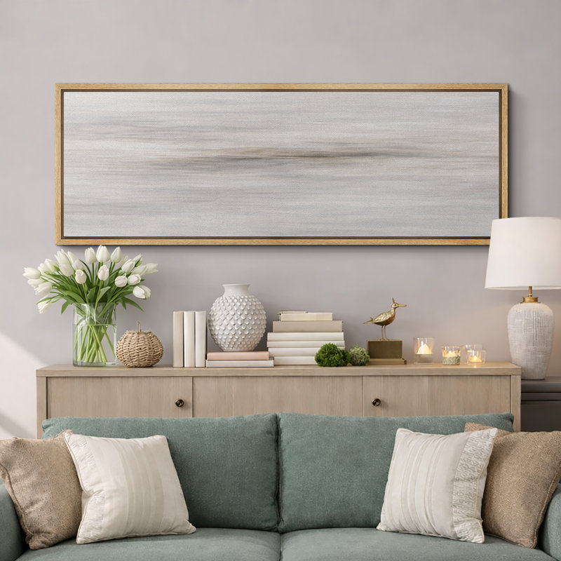 «Neutral Minimalist Horizon Art», images de paysage abstrait beige doux, impression sur toile encadrée, H 20 po x l 60 po