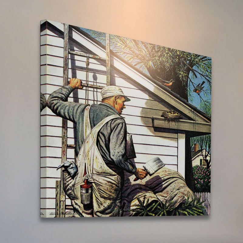 House Painter And Bird's Nest by Stevan Dohanos - Wrapped Canvas Print, 46 cm H x 46 cm W