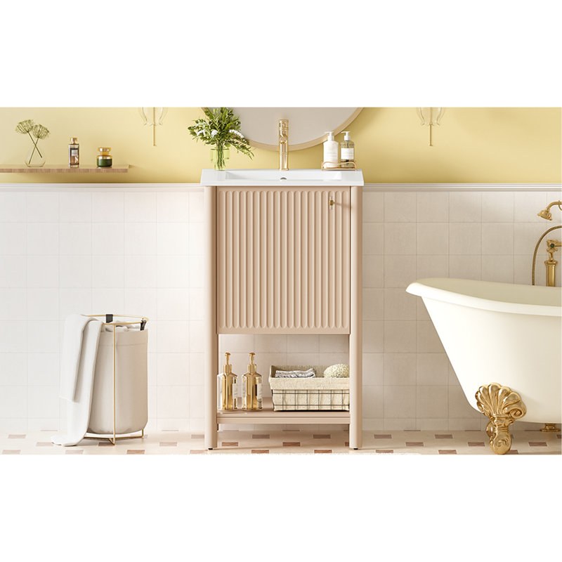 Ensemble de meuble-lavabo sur pied 20 po avec lavabo en céramique, ensemble de meuble-lavabo simple autoportant avec porte à fermeture douce, style français.