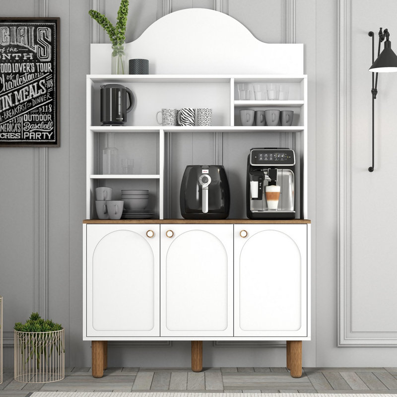 Modern Coffee Bar Cabinet, White, 47.2 x 79.9 x 13.8 inches | 100% Melamine Coated Particle Board, Thickness: 0.7 inches | Numerous Shelves, Additional Storage, Wall-Fixable | Elegant and Functional Design for Any Space